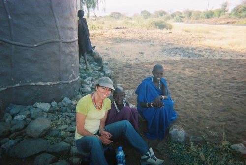 Julie and her new Maasai friends - two beautiful young ladies from Manyara